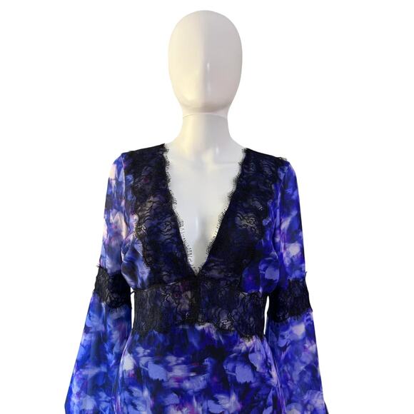 Badgley Mischka Bethany Gown Blue Black LS Whimsigoth Maxi 0 Witchy Victorian - Picture 9 of 10